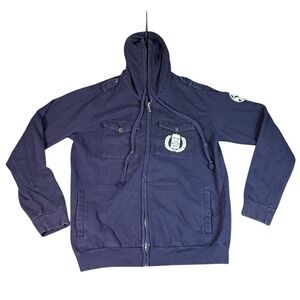 Doctor Who Gallifrey Academy Full Zip Hoodie BBC Graphic Patches Blue Men's Sz L